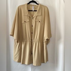 MarlaWynne Womens Tan Shirt Jacket 2X 3/4 Kimono Sleeve Minimalist Plus Size